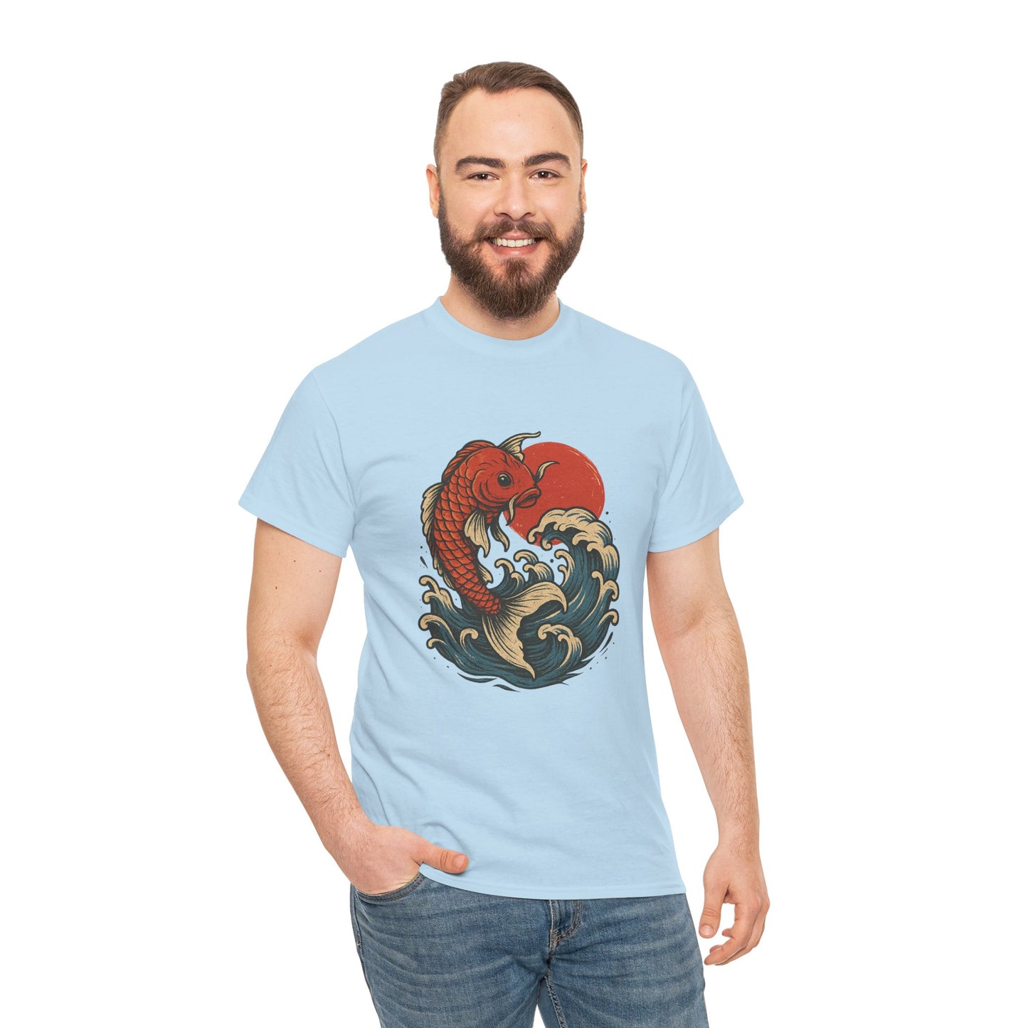 Japanese Koi Fish Heavy Cotton Tee, Casual Wear
