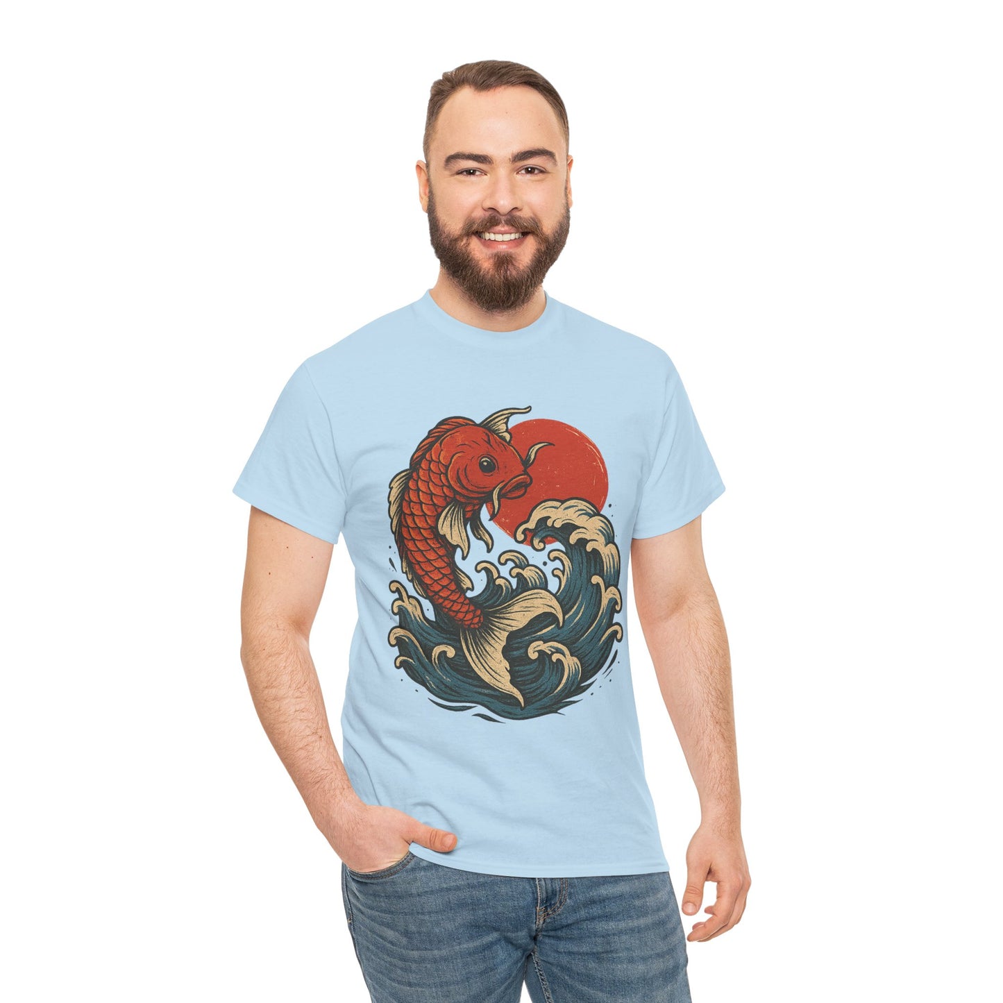 Japanese Koi Fish Heavy Cotton Tee, Casual Wear