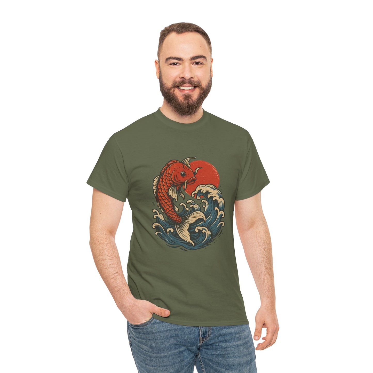 Japanese Koi Fish Heavy Cotton Tee, Casual Wear