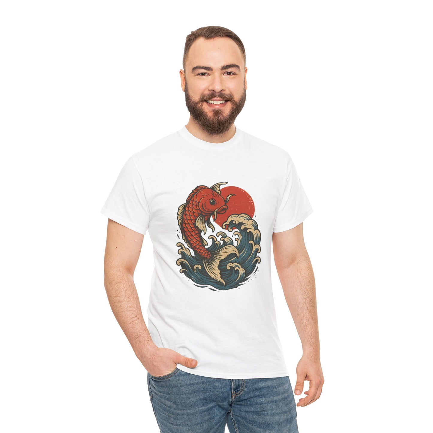 Japanese Koi Fish Heavy Cotton Tee, Casual Wear