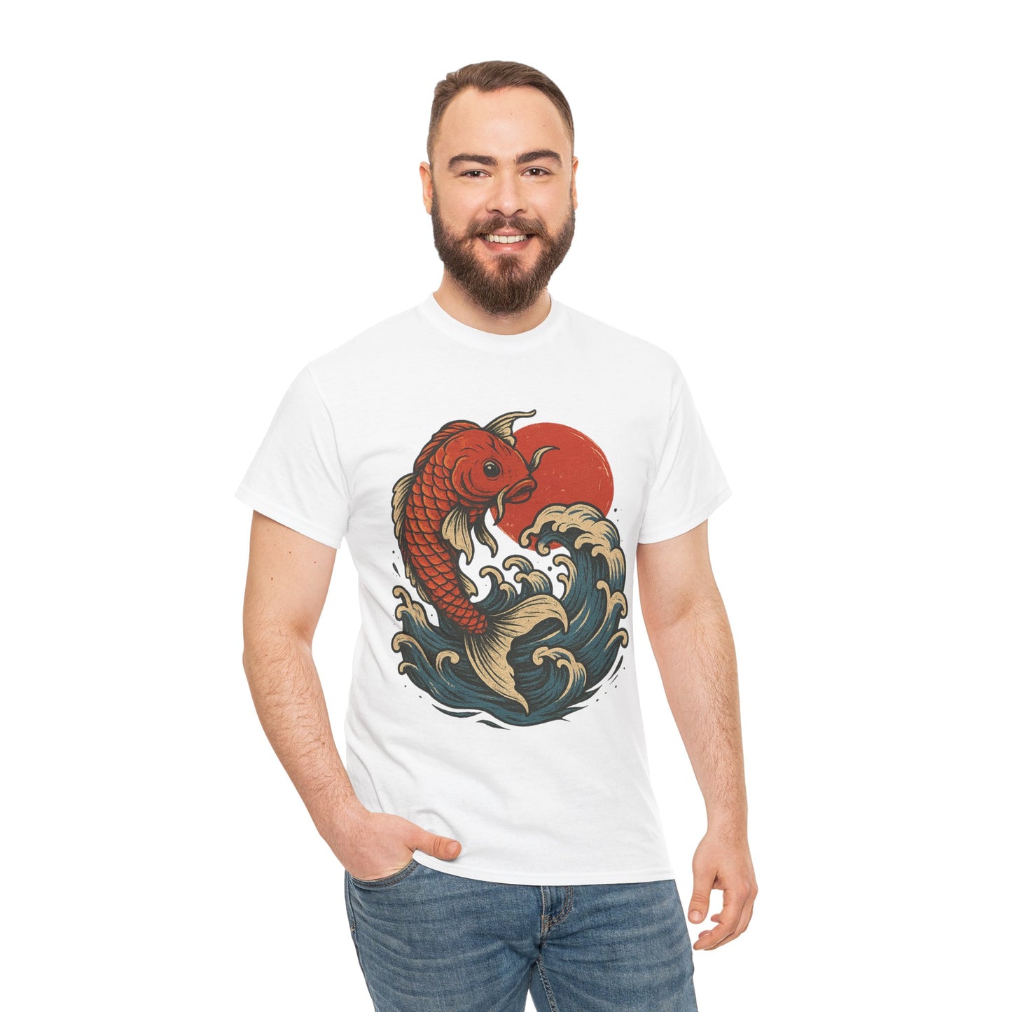 Japanese Koi Fish Heavy Cotton Tee, Casual Wear