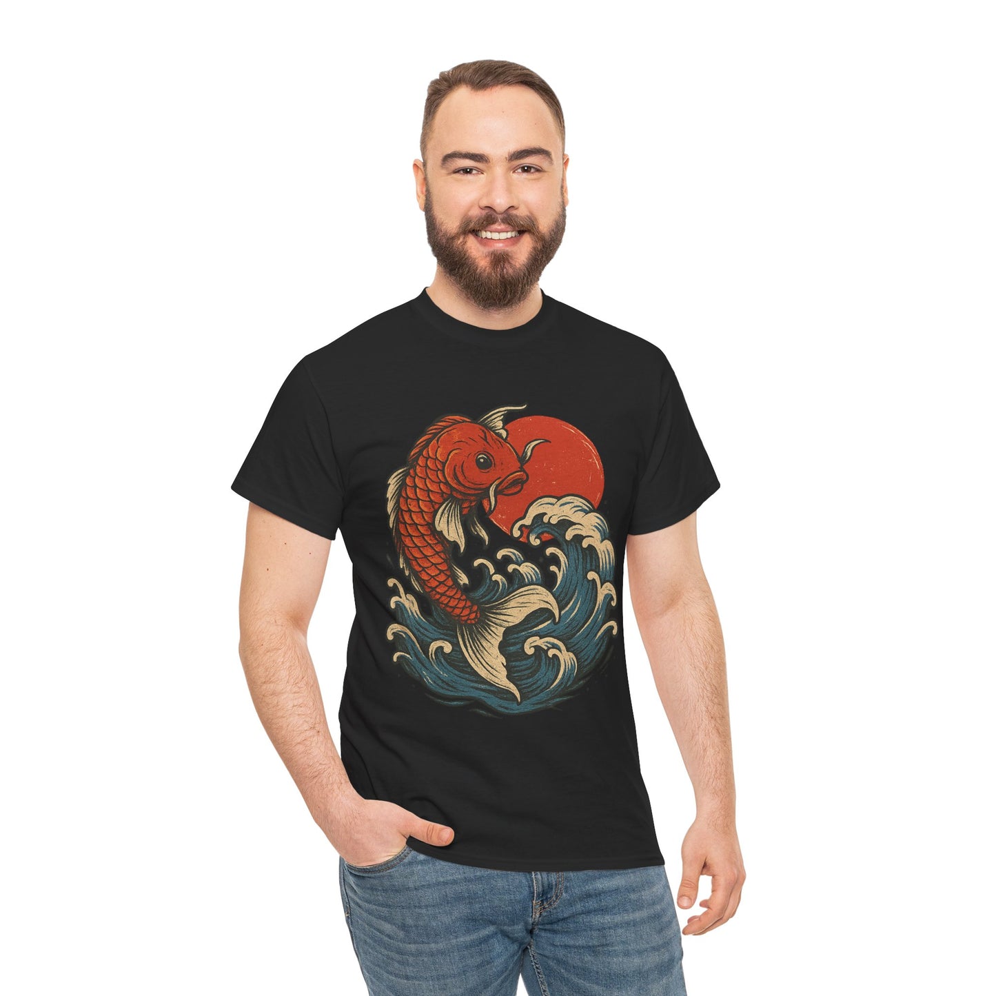 Japanese Koi Fish Heavy Cotton Tee, Casual Wear