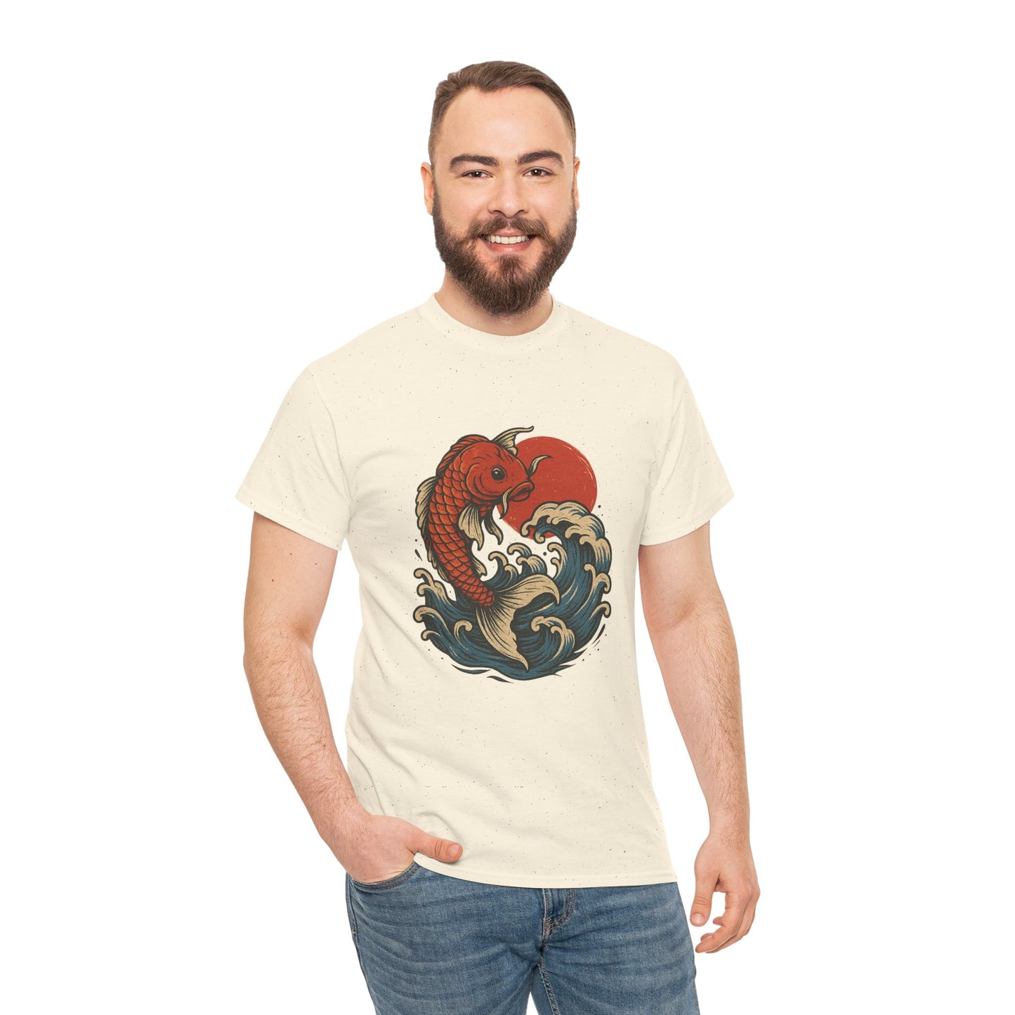 Japanese Koi Fish Heavy Cotton Tee, Casual Wear