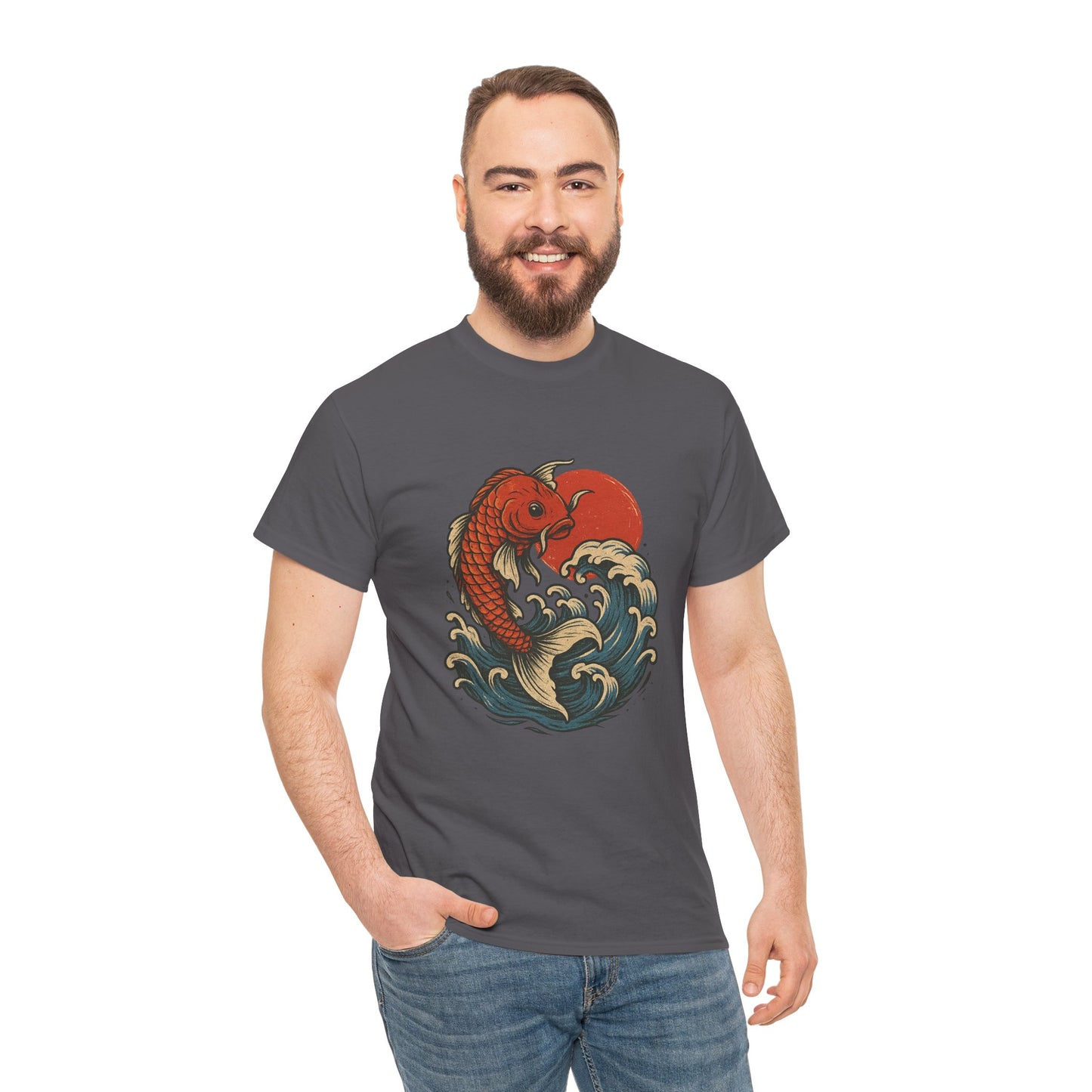Japanese Koi Fish Heavy Cotton Tee, Casual Wear