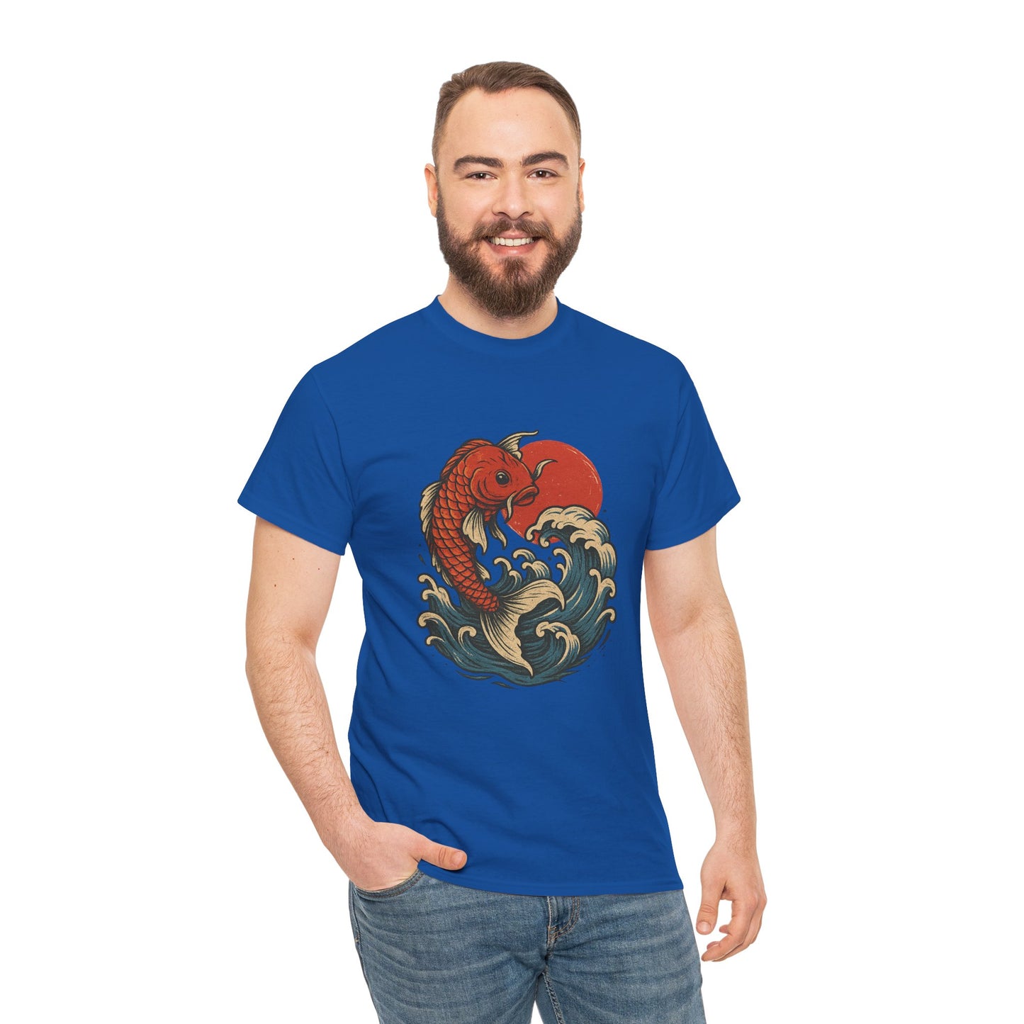 Japanese Koi Fish Heavy Cotton Tee, Casual Wear