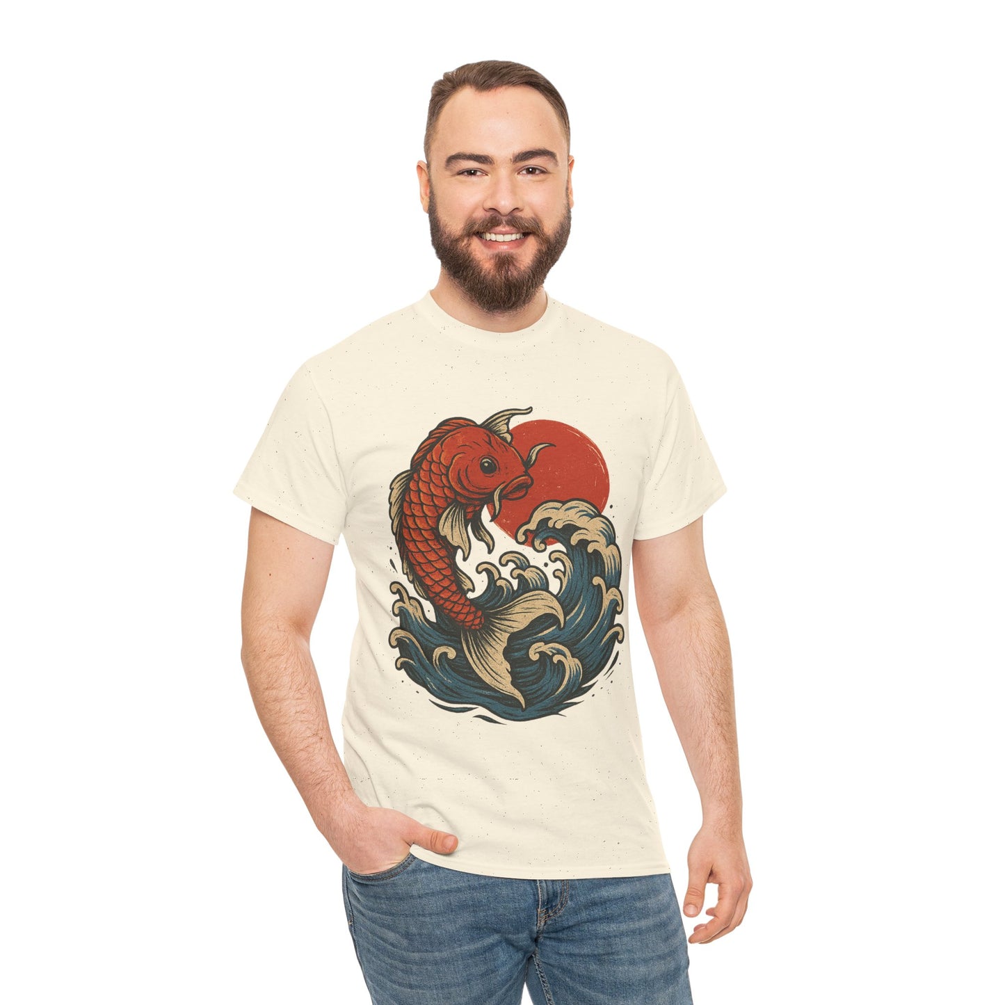 Japanese Koi Fish Heavy Cotton Tee, Casual Wear