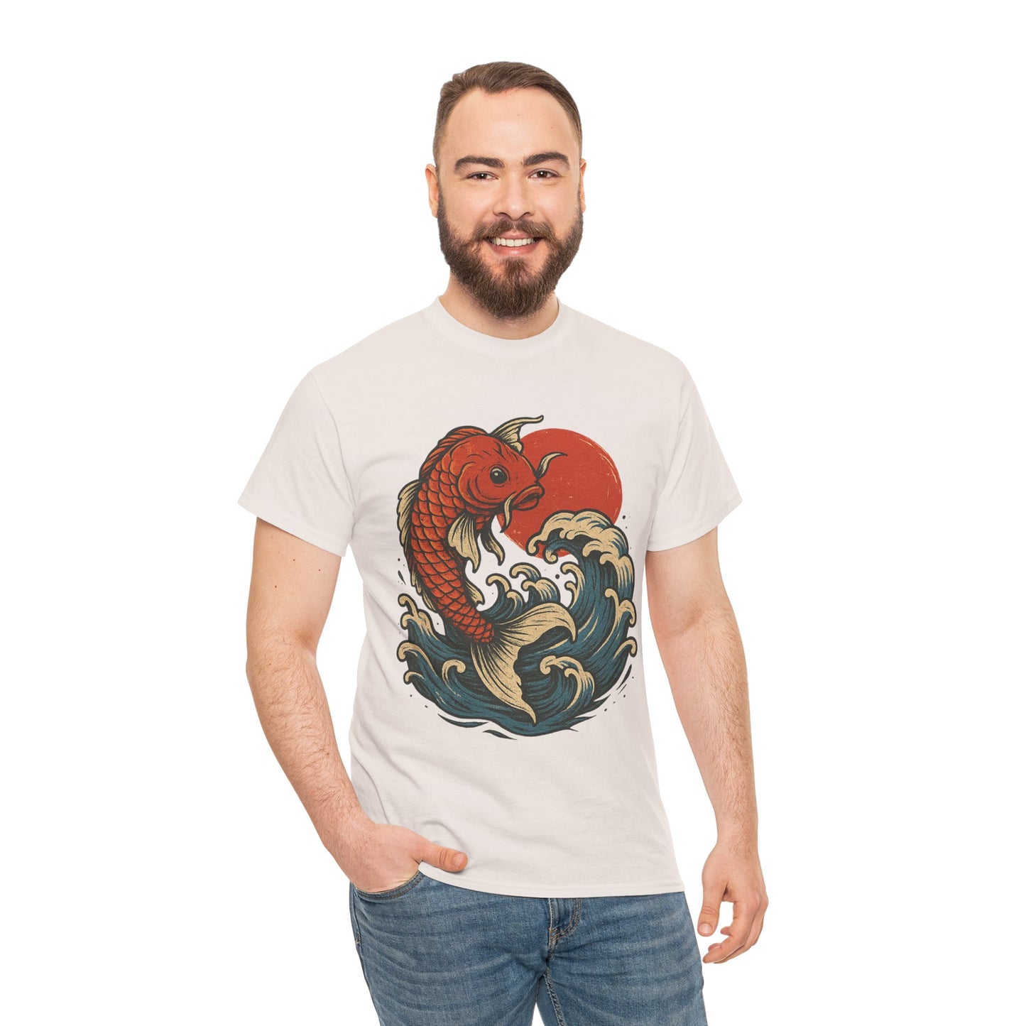 Japanese Koi Fish Heavy Cotton Tee, Casual Wear