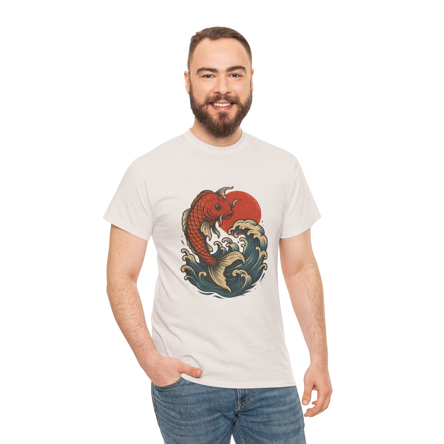 Japanese Koi Fish Heavy Cotton Tee, Casual Wear