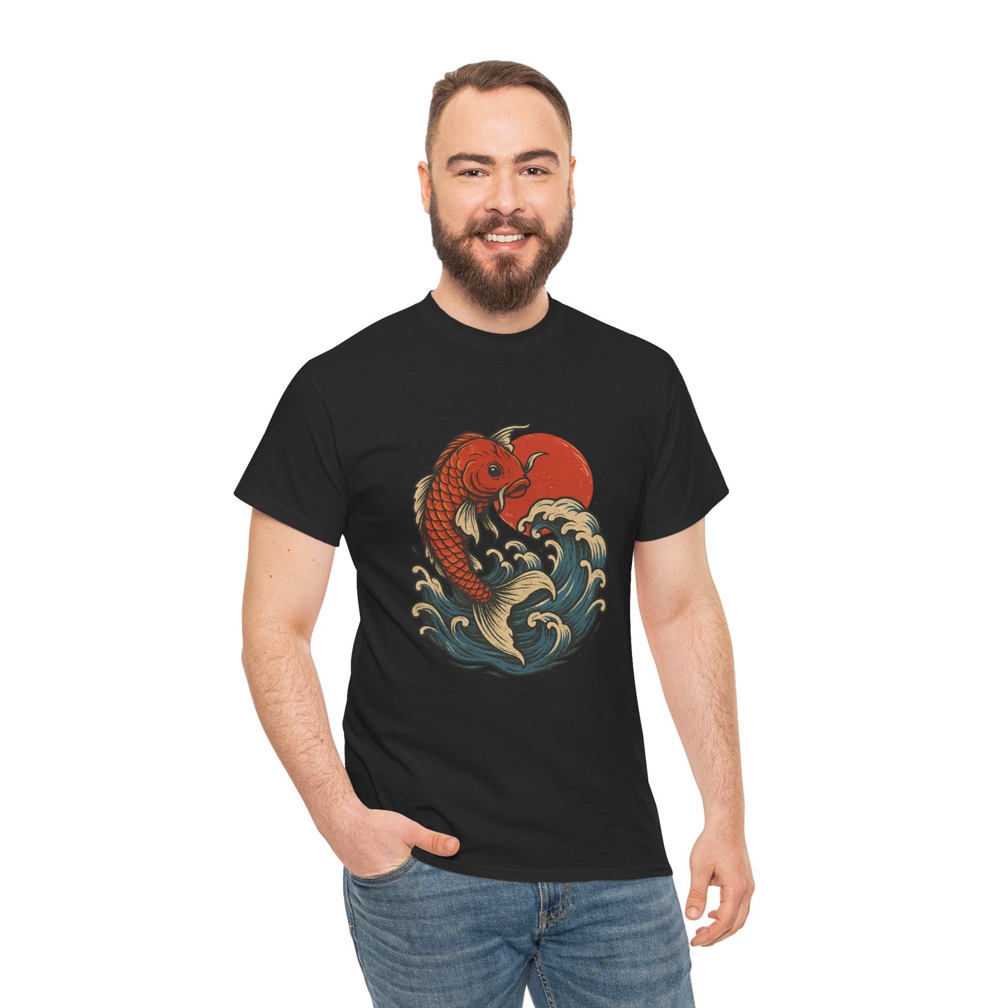 Japanese Koi Fish Heavy Cotton Tee, Casual Wear